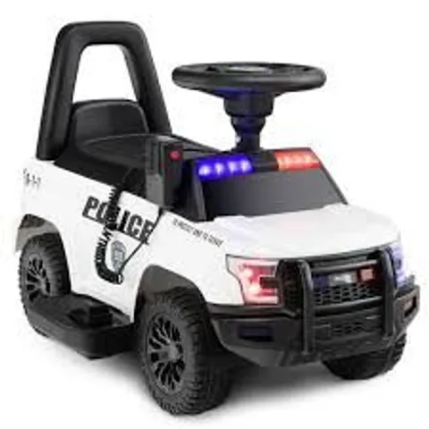 BOXED 6V KIDS RIDE ON POLICE CAR WITH SIDE MEGAPHONE - WHITE (1 BOX)