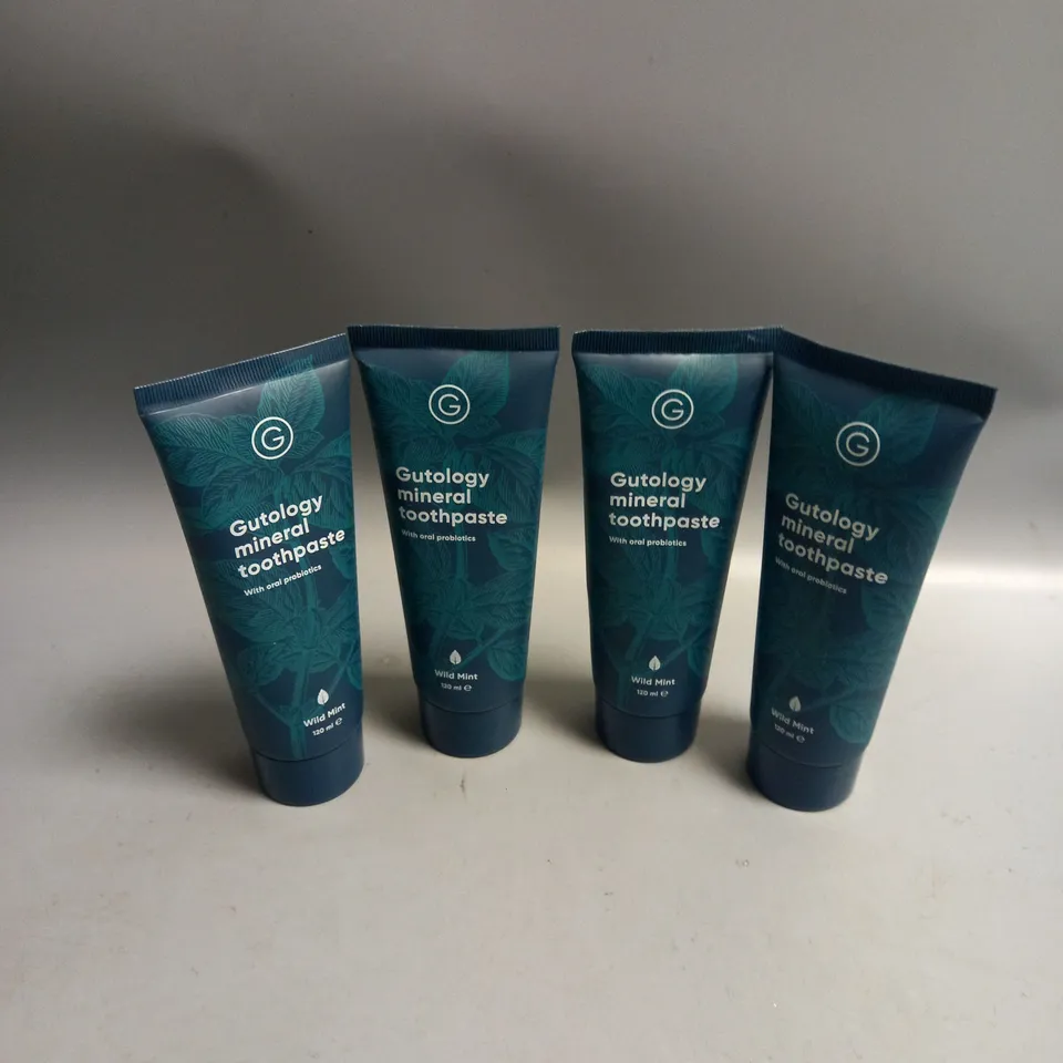 4 X GUTOLOGY MINERAL TOOTHPASTE WITH ORAL PROBIOTICS WILD MINT 120ML