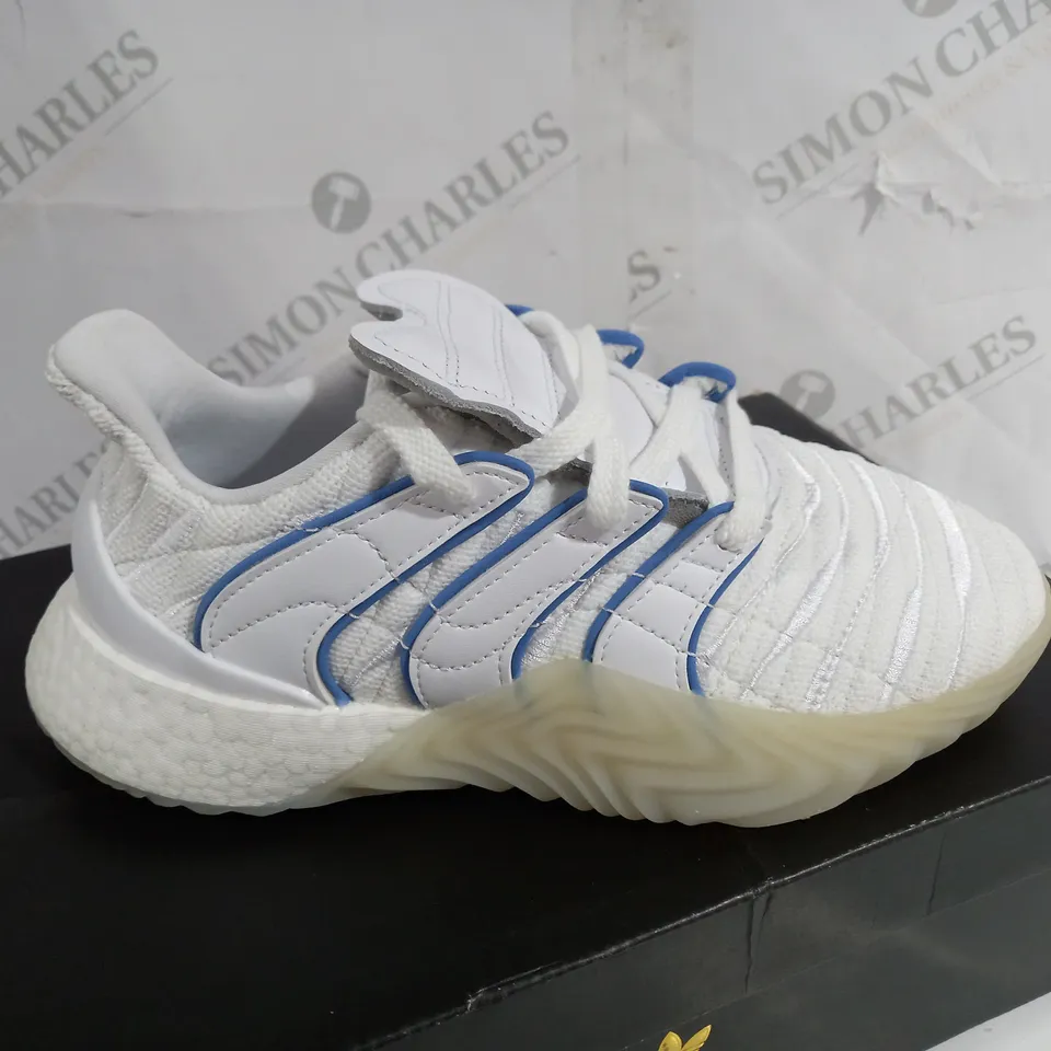 BOXED PAIR OF ADIDAS SOBAKOV BOOST WHITE TRAINERS SIZE 5.5