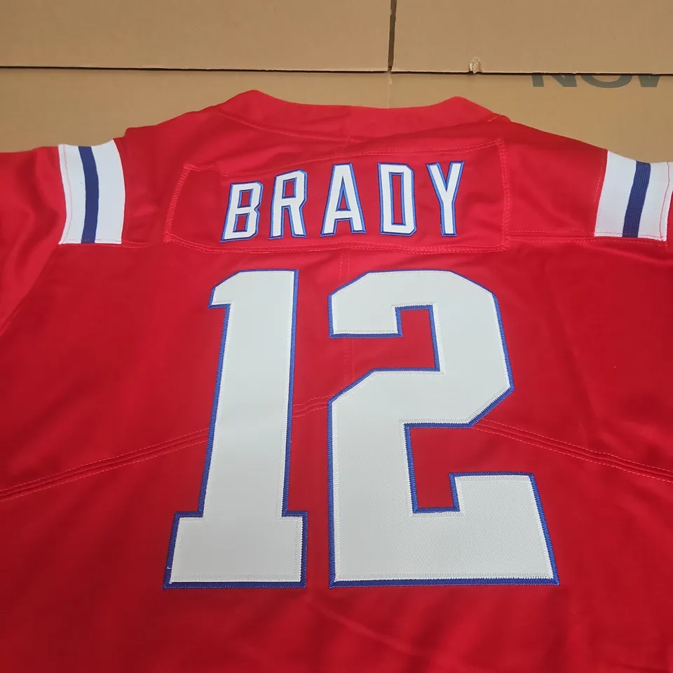 TOM BRADY #12 SEWN STITCHED CUSTOM JERSEY RED NEW ENGLAND SIZE L