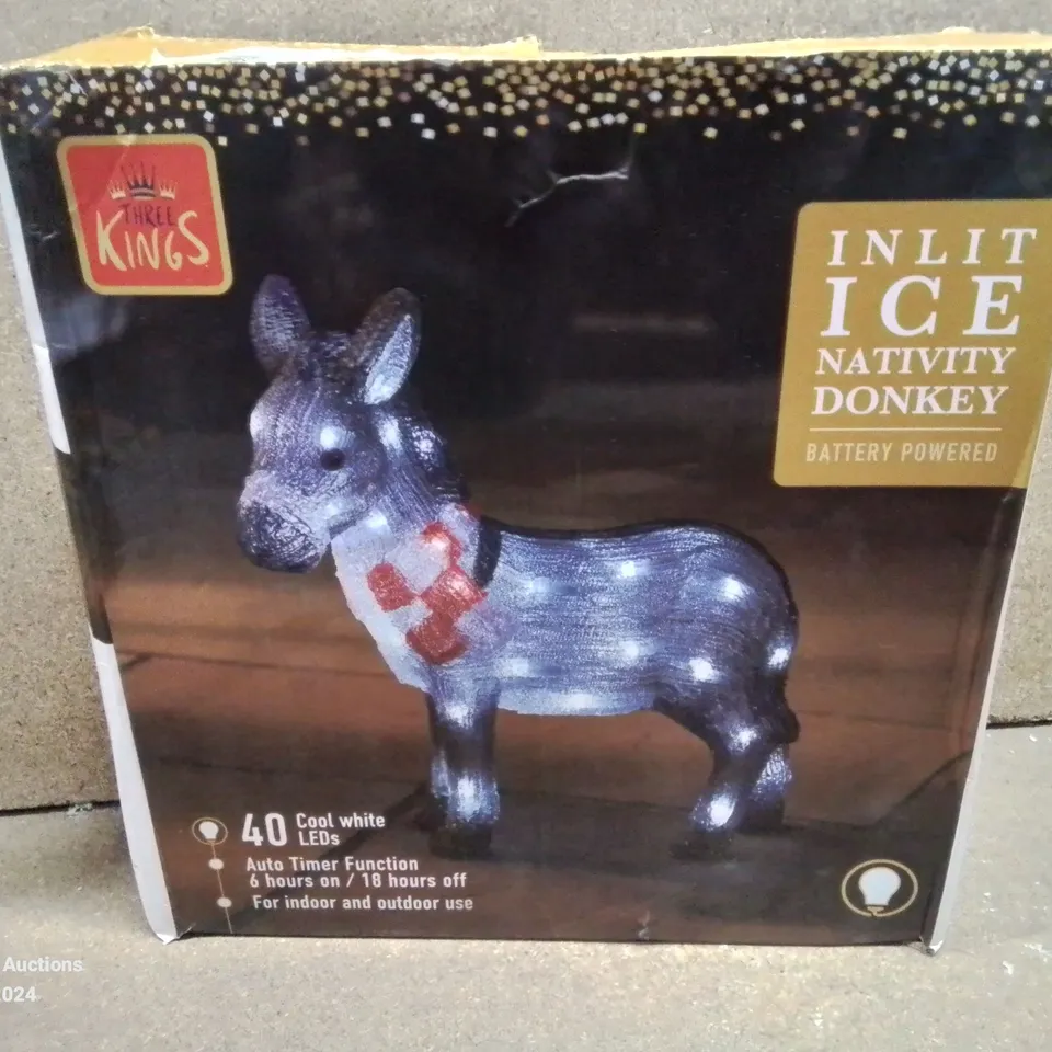 BOXED THREE KINGS INLIT ICE NATIVITY DONKEY