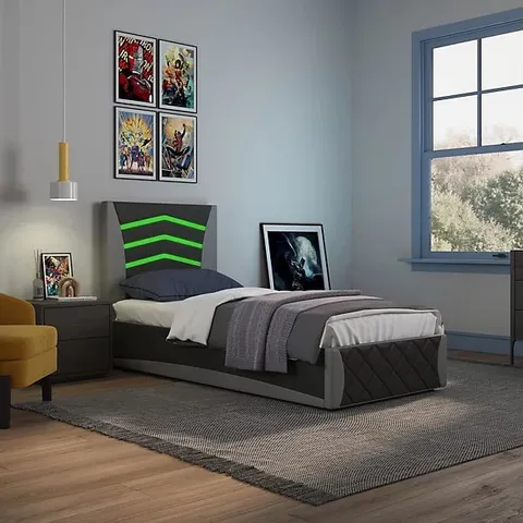 BOXED GALAXY BLACK & GREY LED OTTOMAN SINGLE BED (2 BOXES)
