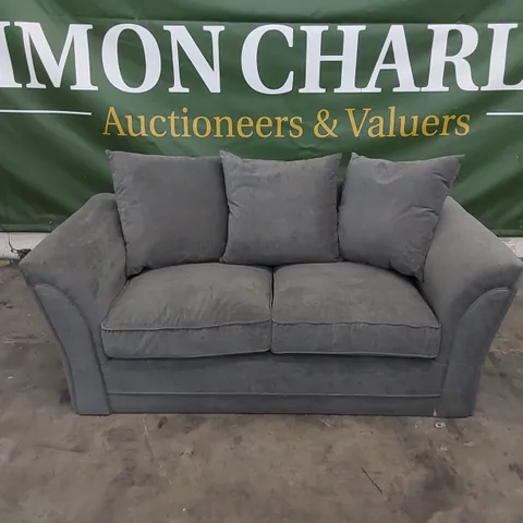 DESIGNER 2 SEATER GREY FABRIC UPHOLSTERED SOFA