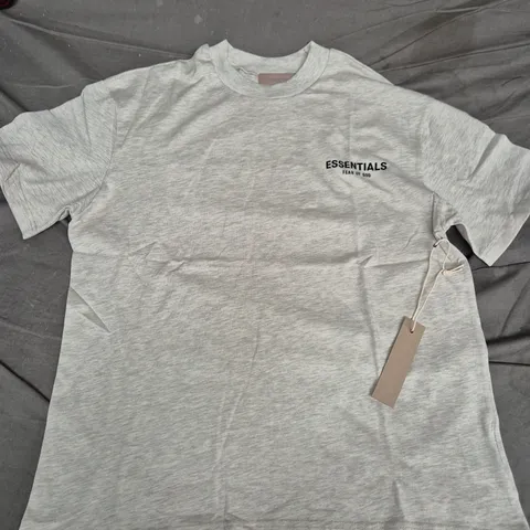 FEAR OF GOD ESSENTIALS T-SHIRT – GREY HEATHER WITH CHEST LOGO - LARGE