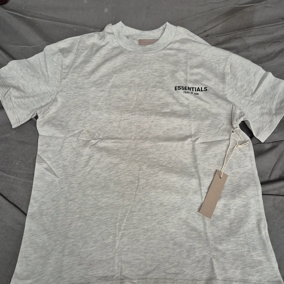 FEAR OF GOD ESSENTIALS T-SHIRT – GREY HEATHER WITH CHEST LOGO - LARGE