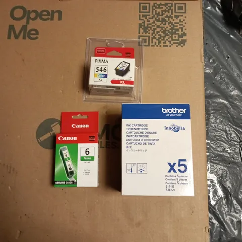 APPROXIMATELY 10 ASSORTED ITEMS TO INCLUDE BROTHER INK CARTRIDGE, PIXMA 546 COLOR XL, CANON GREEN CARTRIDGE ETC- COLLECTION ONLY