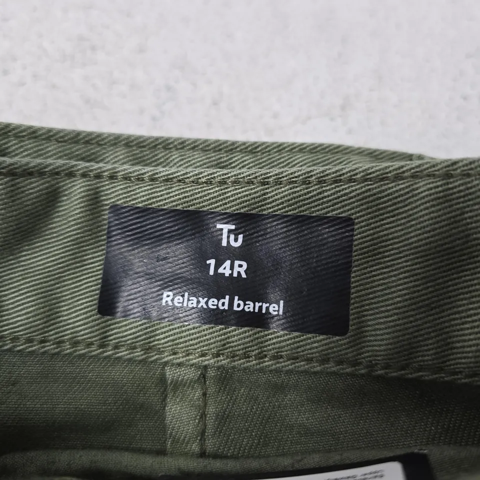 TU MEN’S RELAXED BARREL TROUSERS – UK 14R, OLIVE