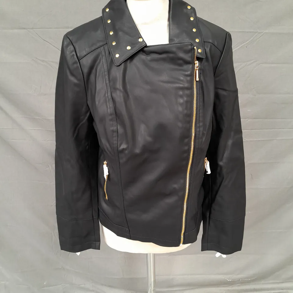 JULIEN MACDONALD STUD PLEATHER JACKET IN BLACK SIZE 14