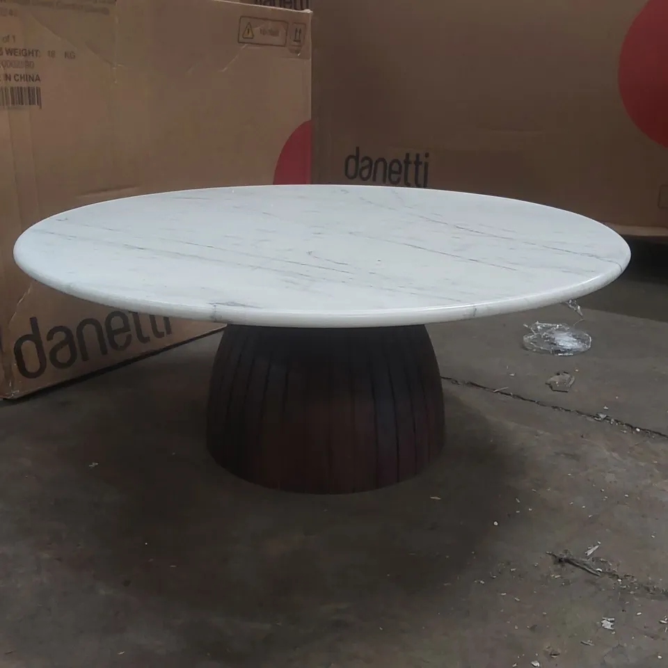 DANETTI MALIN WHITE MARBLE TOP DARK WOOD COFFEE TABLE
