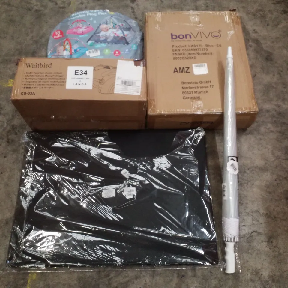 PALLET CONTAINING ASSORTED PRODUCTS INCLUDING FOLDABLE PLAY MAT, FLOOR CHAIR, MULTI-FUNCTION STEAM CLEANER, UMBRELLA & PUZZLE MAT