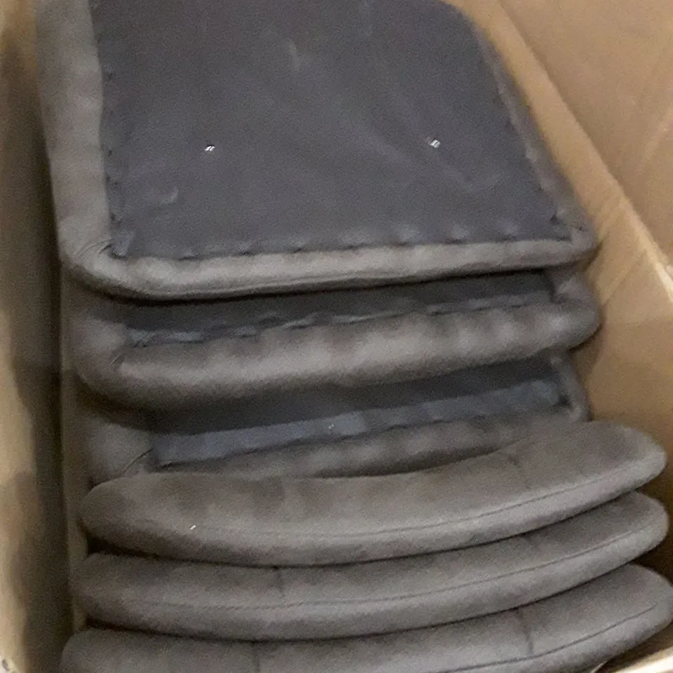 BOX CONTAINING 6 DARK GREY DINING CHAIRS (NO LEGS)