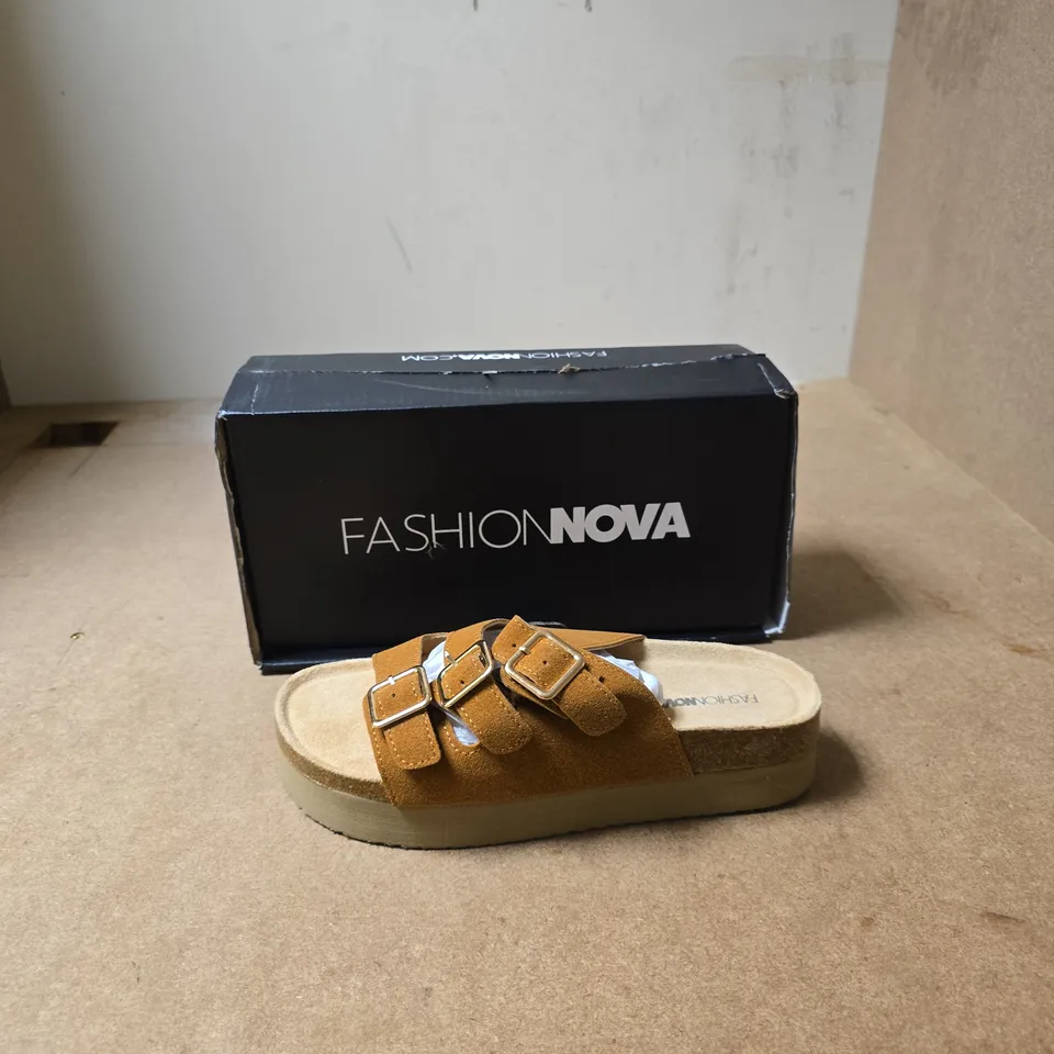 FASHION NOVA TAN DOUBLE-STRAP WEDGE SANDALS - UK 6 (US 8)
