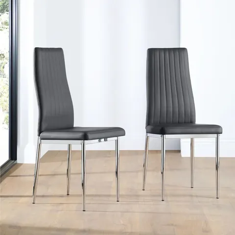 BOXED LEON DINING CHAIR, BLACK PREMIUM FAUX LEATHER & CHROME 