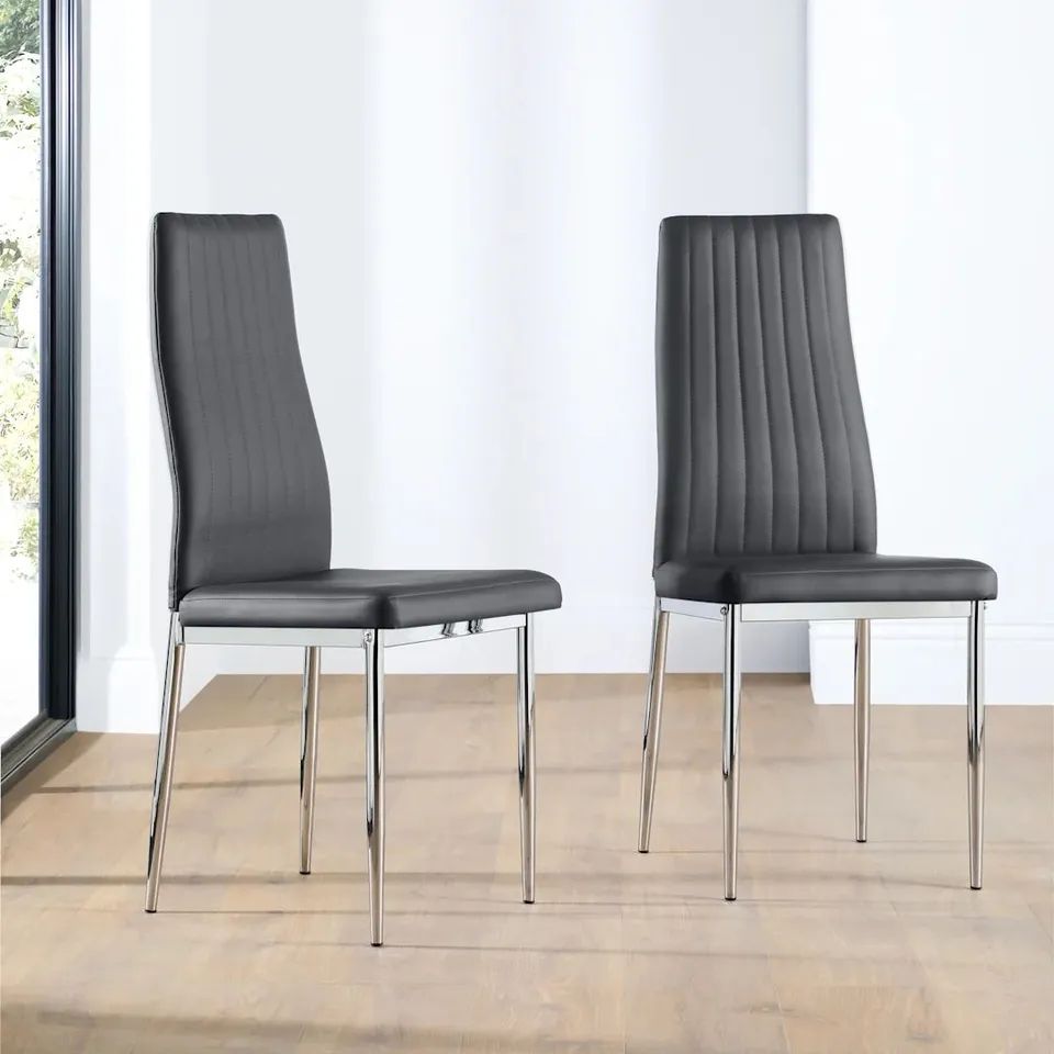 BOXED LEON DINING CHAIR, BLACK PREMIUM FAUX LEATHER & CHROME