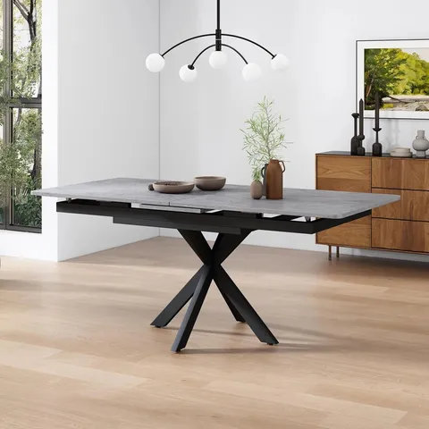 BOXED EXTENDABLE DINING TABLE BLACK WITH GREY DESKTOP (2 BOXES)