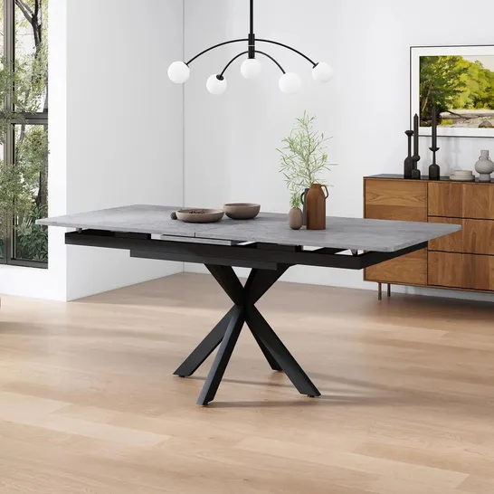 Lot 1607: BOXED EXTENDABLE DINING TABLE BLACK WITH GREY DESKTOP (2 ...