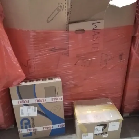 PALLET OF ASSORTED HOUSEHOLD GOODS AND PRODUCTS TO INCLUDE;MONITOR,PET CAGE