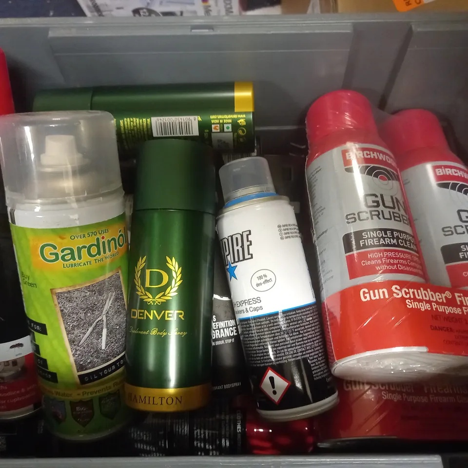 BOX OF APPROX 12 ASSORTED AEROSOLS TO INCLUDE - LYNX BLACK - RENTOKIL CLOTHES MOTH KILLER SPRAY - EMPIRE FRESH EXPRESS ECT