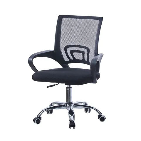 BOXED MESH ADJUSTABLE SWIVEL HOME OFFICE CHAIR WITH CHROME & WHEELS - BLACK 