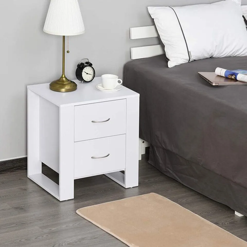 BOXED HOPKINT 2 DRAWER BEDSIDE TABLE - WHITE