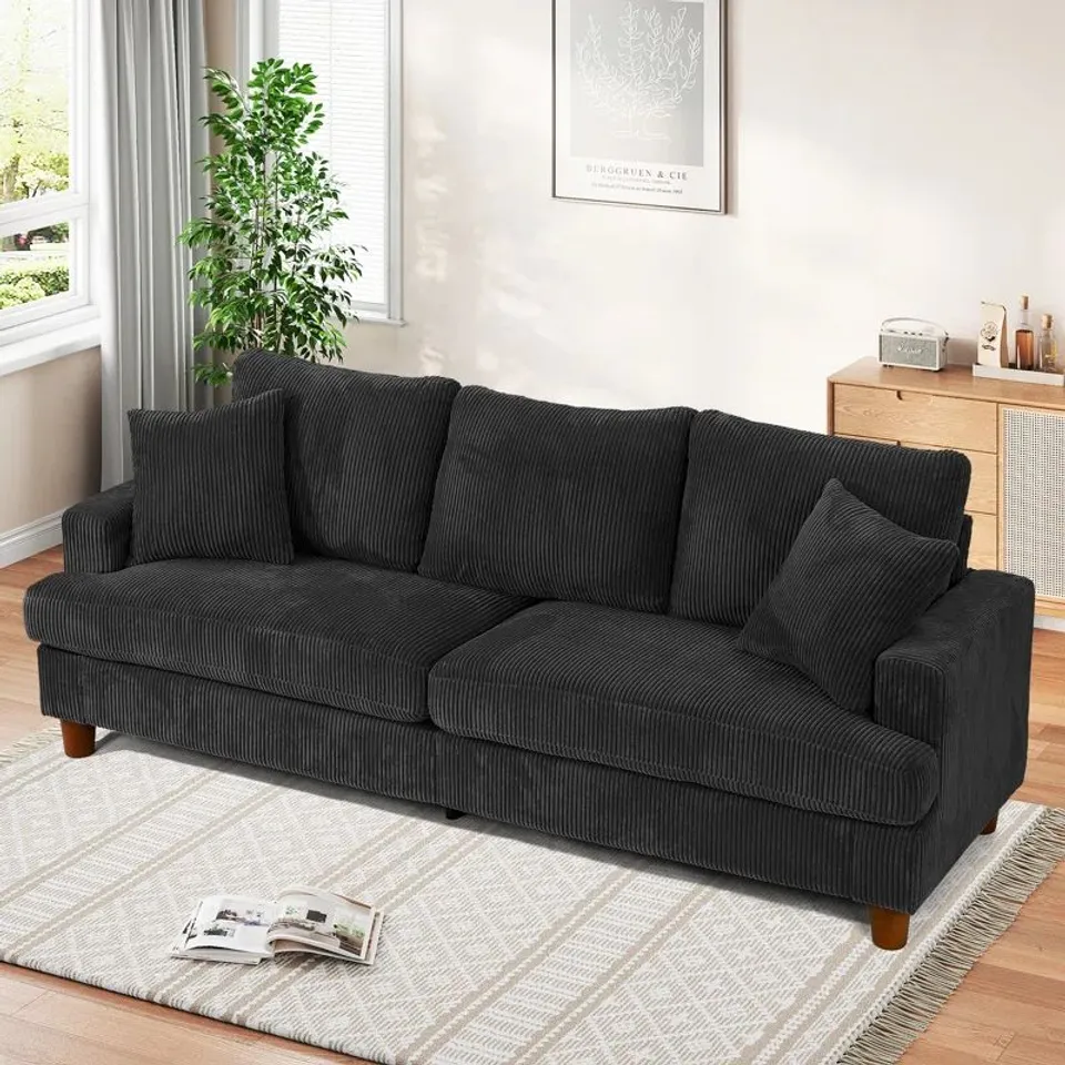 BOXED ALEXEIS 3 SEATER CORDUROY SOFA - BLACK (1 BOX)