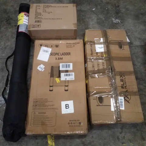 PALLET CONTAINING ASSORTED PRODUCTS INCLUDING 3.8M TELESCOPIC LADDER, FITNESS TRAMPOLINE, TRUNKI KIDS RIDE-ON SUITCASE & YOGA MAT