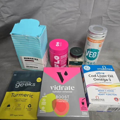 APPROXIMATELY 15 ASSORTED VITAMIN/HEALTH AID PRODUCTS TO INCLUDE OMEGA-3, VIDRATE, VEG-1 ETC 