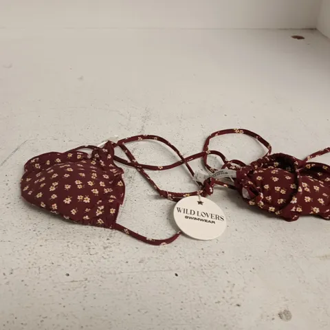 WILD LOVERS VELVET MARTINI TOP β BURGUNDY FLORAL BIKINI TOP, UK 8 (XS)
