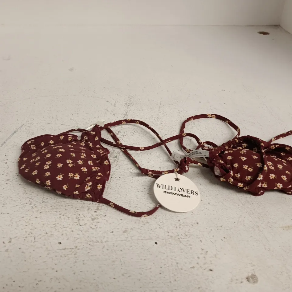 WILD LOVERS VELVET MARTINI TOP – BURGUNDY FLORAL BIKINI TOP, UK 8 (XS)