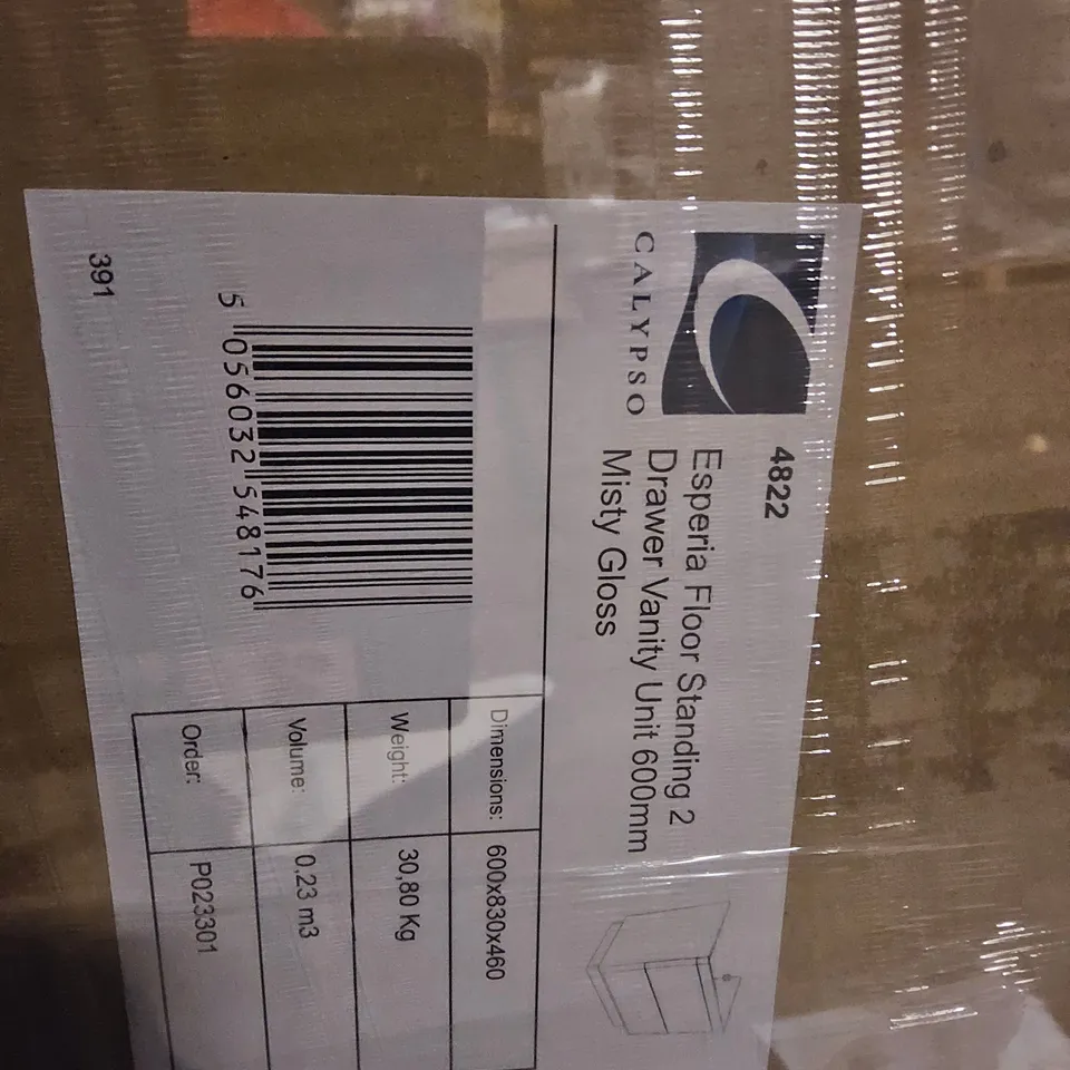 PALLET TO CONTAIN APPROXIMATELY 10 BOXED ESPERIA FLOOR STANDING VANITY UNITS 600mm MISTY GLISS & 2 ESPERIA WALL UNITS 300mm PEARLEY WHITE