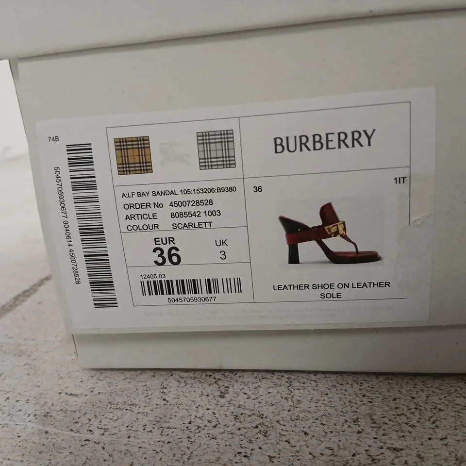 BURBERRY LEATHER SANDALS – RED SCARLETT, WOMEN'S, EU 36 / UK 3, LEATHER SOLE