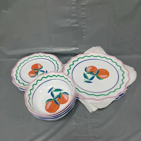 PLASTIC 12PCE DINNER SET IN ORANGE MULTI