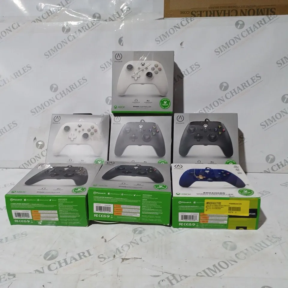 BOX OF 7 ASSORTED POWER A XBOX ONE WIRELESS CONTROLLERS IN VARIOUS COLOURS