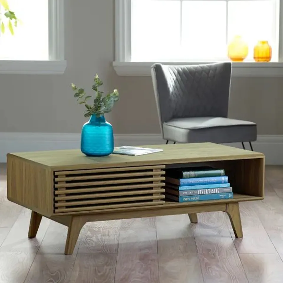 BOXED COPEN COFFEE TABLE WITH STORAGE FOR LIVING ROOM, RIVIERA OAK FINISH (1 BOX)