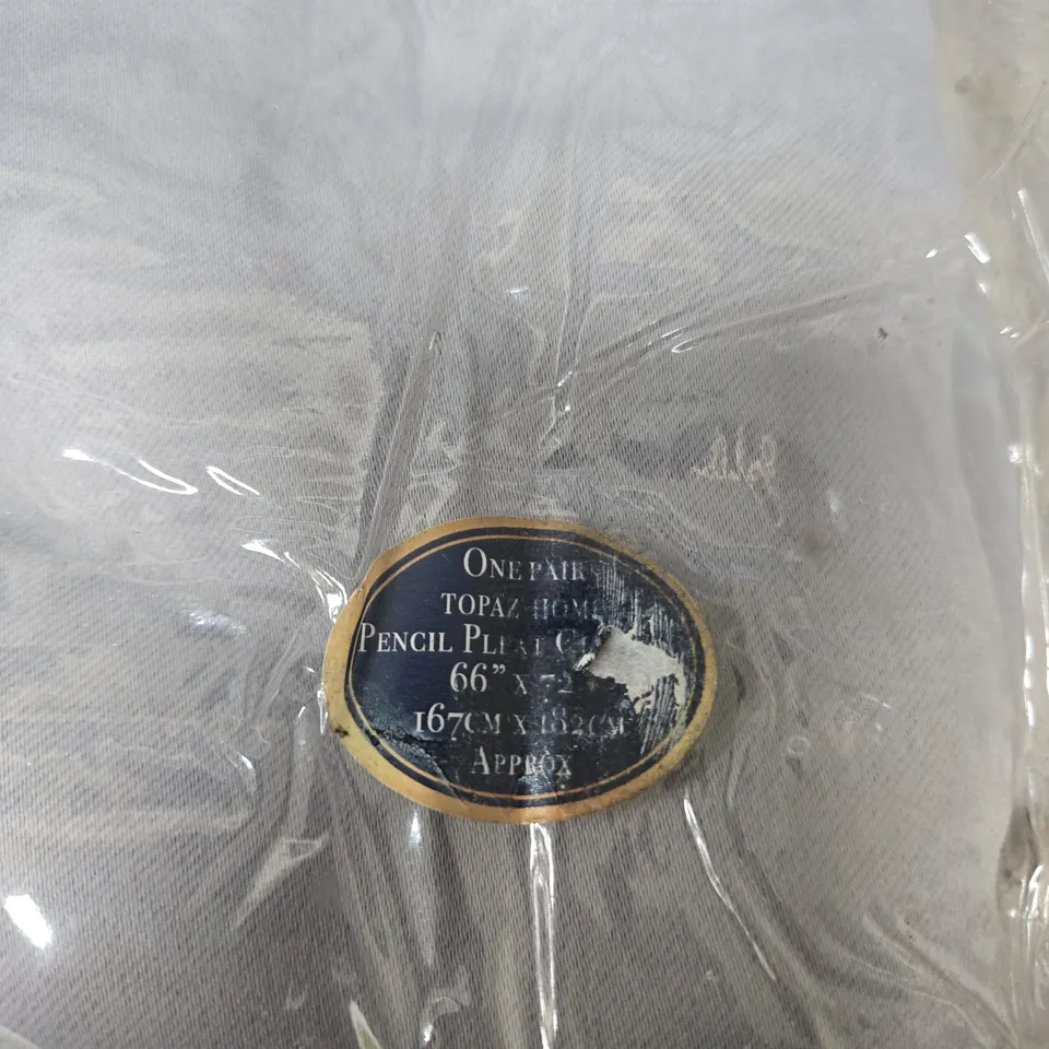 TOPAZ SILKY-FEEL BLACK-OUT READY MADE CURTAINS IN GREY – ONE PAIR, PENCIL PLEAT, 66IN X 72IN (167CM X 182CM)