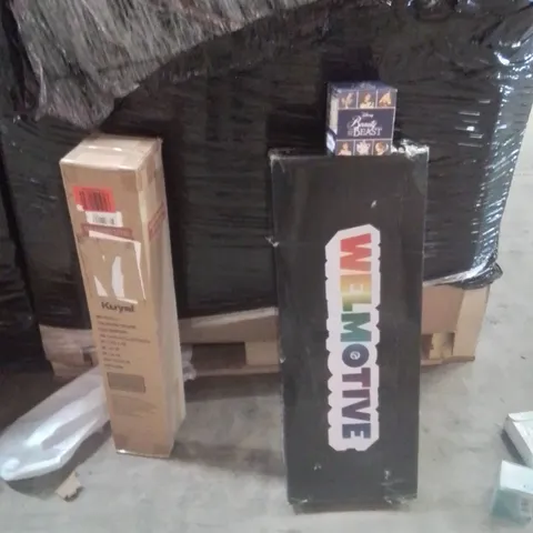 PALLET OF ASSORTED HOUSEHOLD GOODS AND PRODUCTS TO INCLUDE;SCOOTER,CHAIR MAT,BEAUTY AND THE BEAST CUP