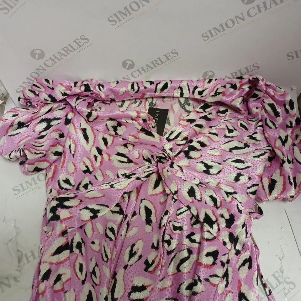 NEW LOOK PINK LEOPARD PRINT SATIN DRESS - 12