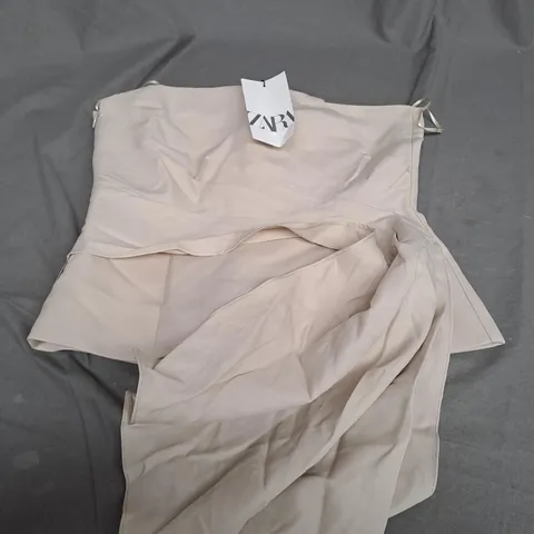 ZARA TAN STRAPLESS DRAPD TOP - SMALL