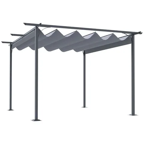 BOXED OUTSUNNY 3.5 SLIDING PERGOLA CANOPY METAL PERGOLA RETRACTABLE CANOPY FOR GARDEN SHADE, GREY (1 BOX)