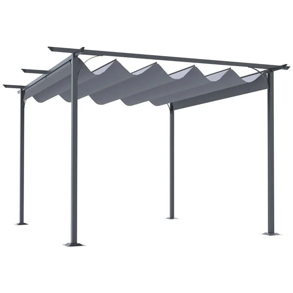 BOXED OUTSUNNY 3.5 SLIDING PERGOLA CANOPY METAL PERGOLA RETRACTABLE CANOPY FOR GARDEN SHADE, GREY (1 BOX)