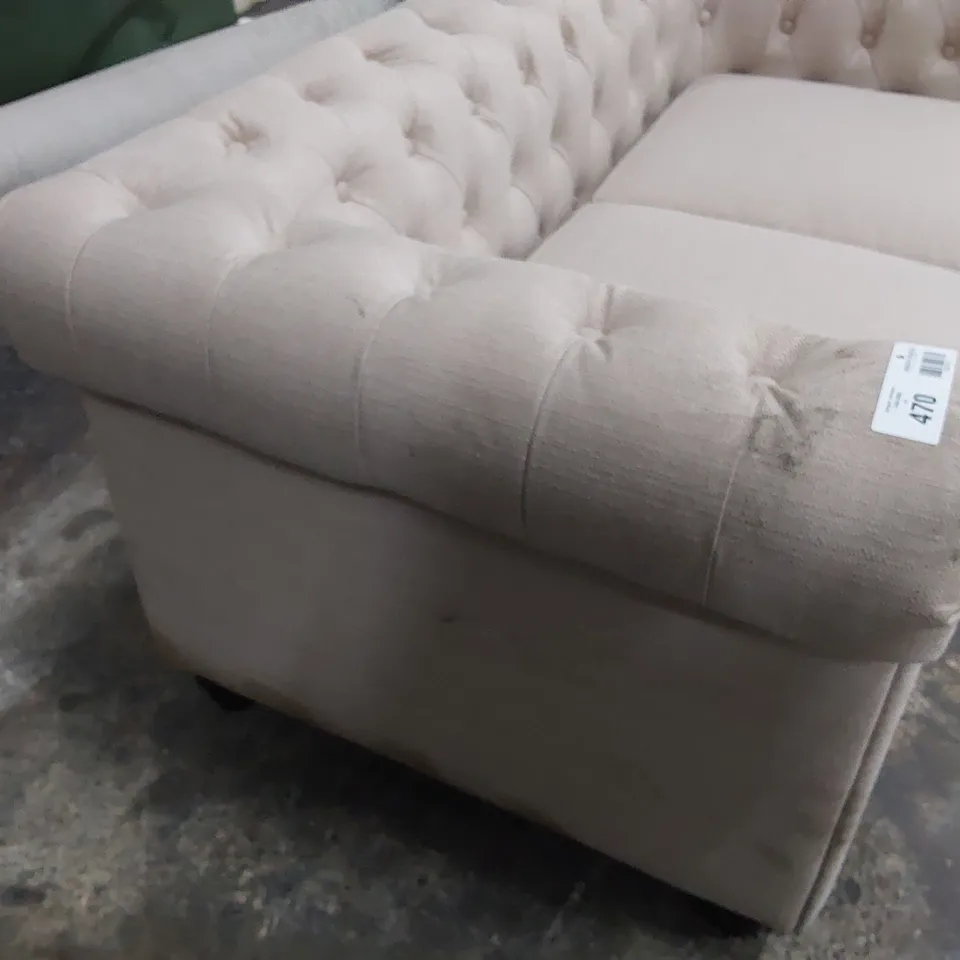 DESIGNER CHESTERFIELD TWO SEATER SOFA NATURAL FABRIC 