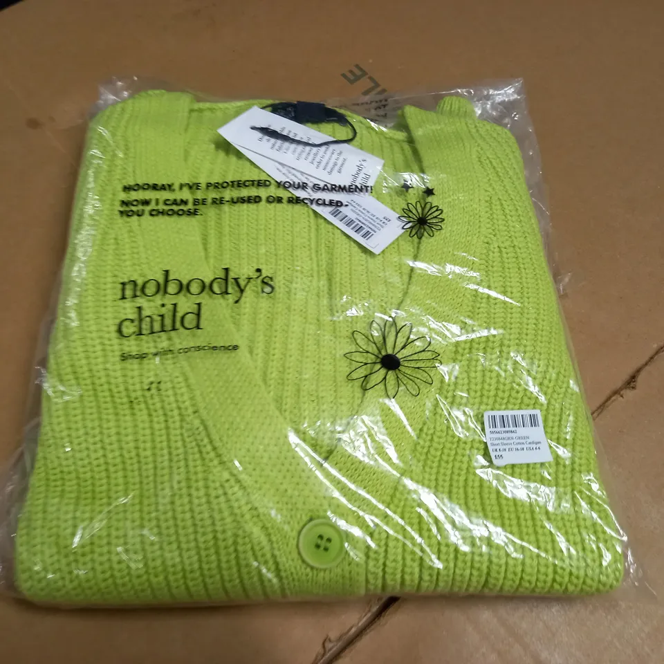 BAGGED NOBODYS CHILD SHORT SLEEVE GREEN COTTON CARDIGAN - UK 8/10