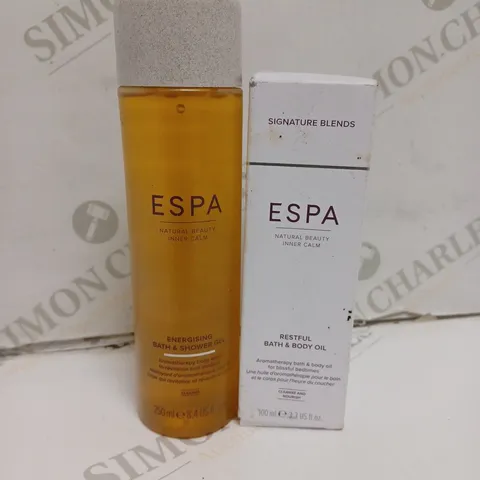 2 ESPA BEAUTY PRODUCTS TO INCLUDE ENERGISING BATH AND SHOWER GEL AND RESTFUL BATH AND BODY OIL 