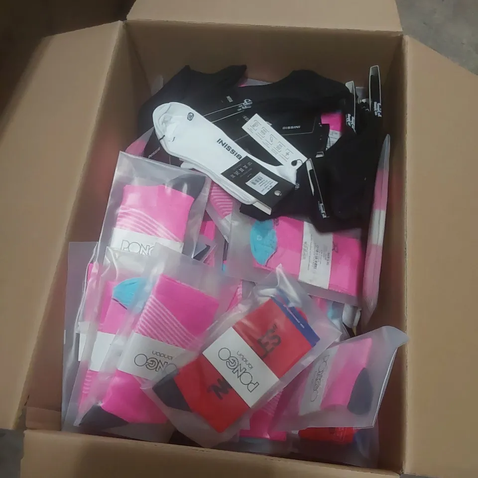 BOX TO CONTAIN A LARGE QUANTITY OF BRAND NEW PAIRS OF PONGO LONDON AND BISSINI CYCLING SOCKS - COLOURS AND SIZES VARY // 1 PAIR PER PACK