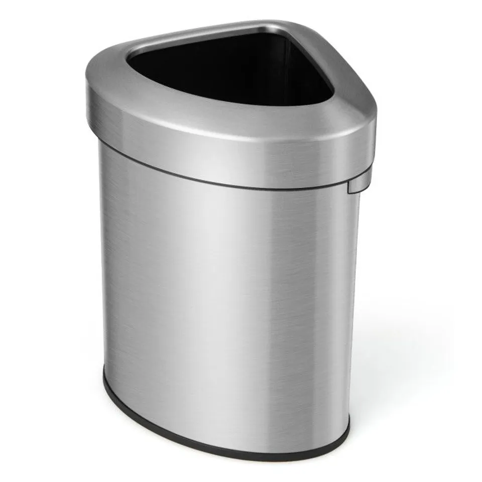 BOXED COSTWAY 60L STAINLESS STEEL CORNER TRASH BIN FAN-SHAPED DESIGN W/ LID & ANTI-SLIP BOTTOM - SILVER