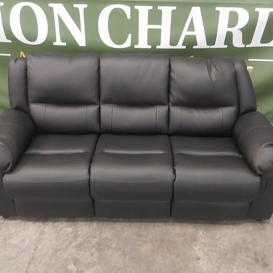 QUALITY DESIGNER ALBION STATIC 3 SEATER SOFA - BLACK FAUX LEATHER 