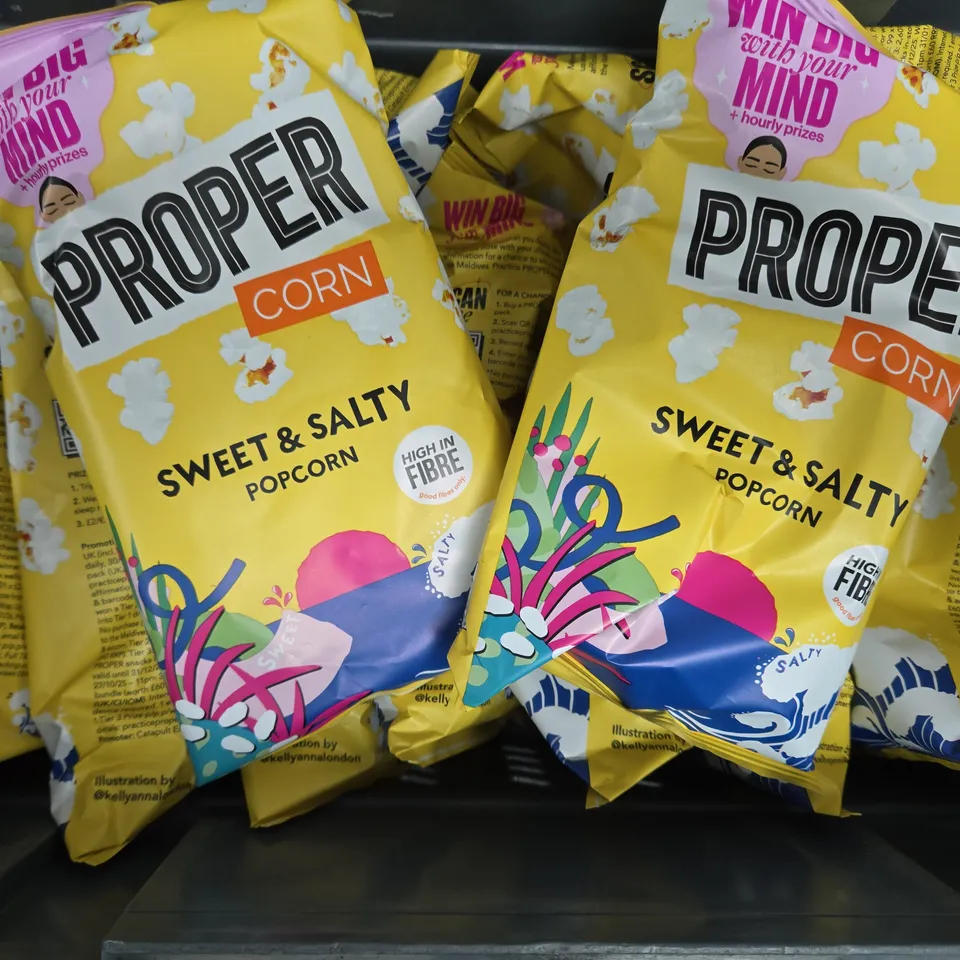 APPROXIMATELY 12 PACKS OF PROPER CORN SWEET & SALTY POPCORN