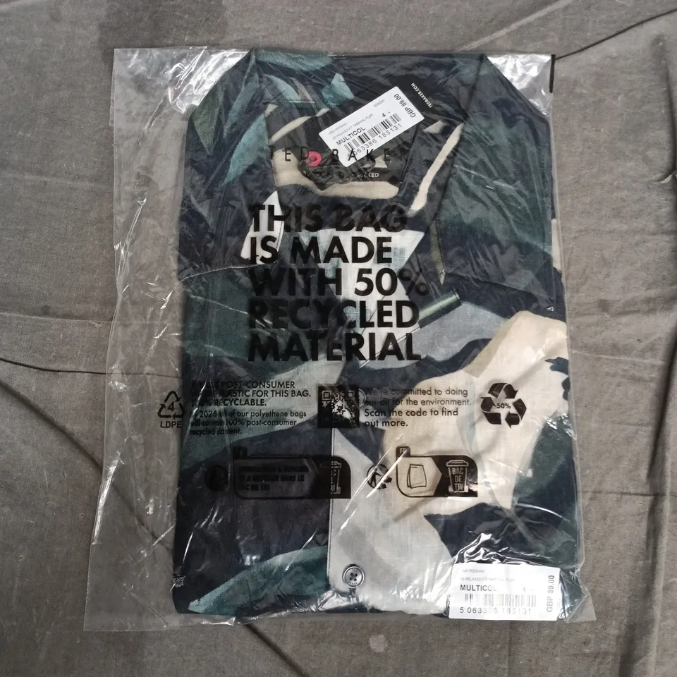 BAGGEDTED BAKER LONDON SHIRT – RELAXED FIT TROPICAL FLORAL - SIZE 4