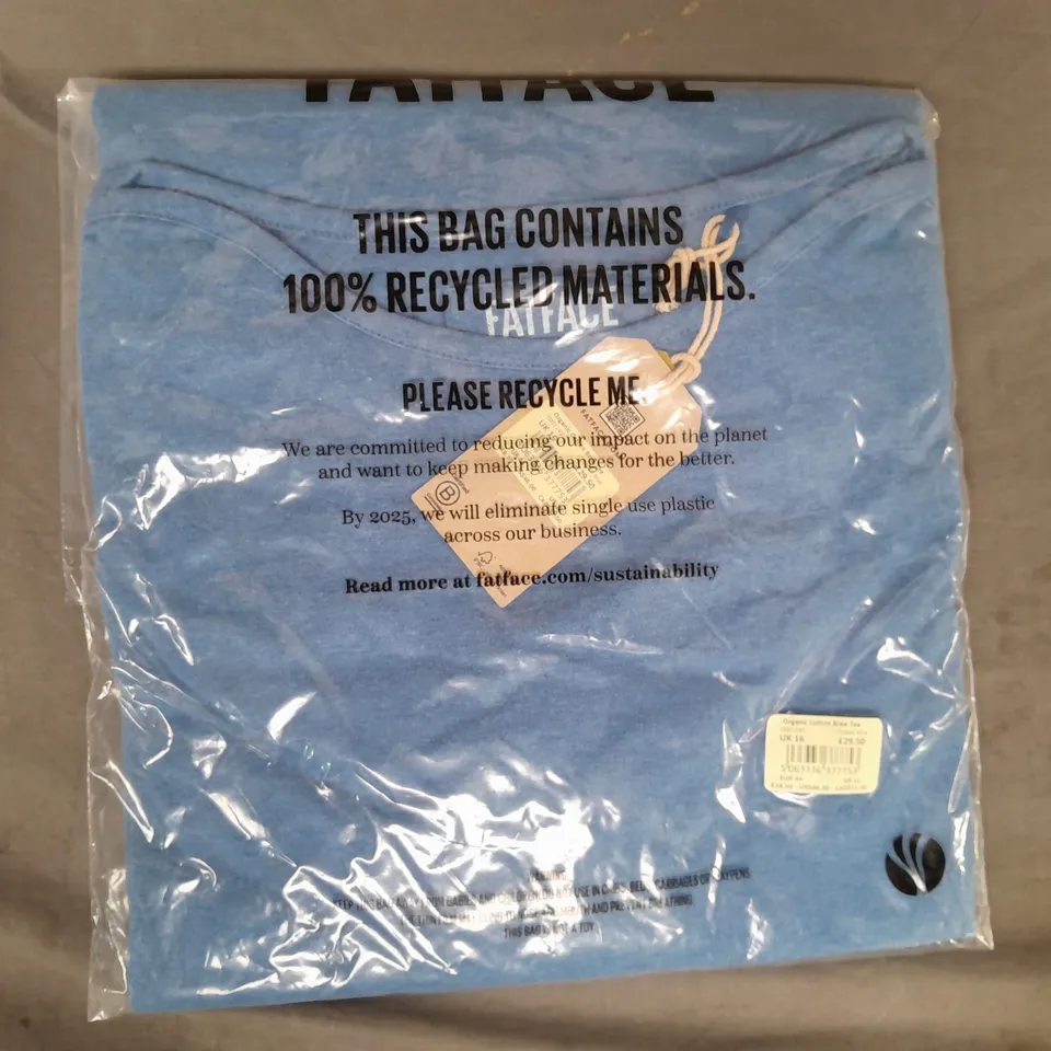 FATFACE ORGANIC COTTON BREE T-SHIRT IN BLUE SIZE 16