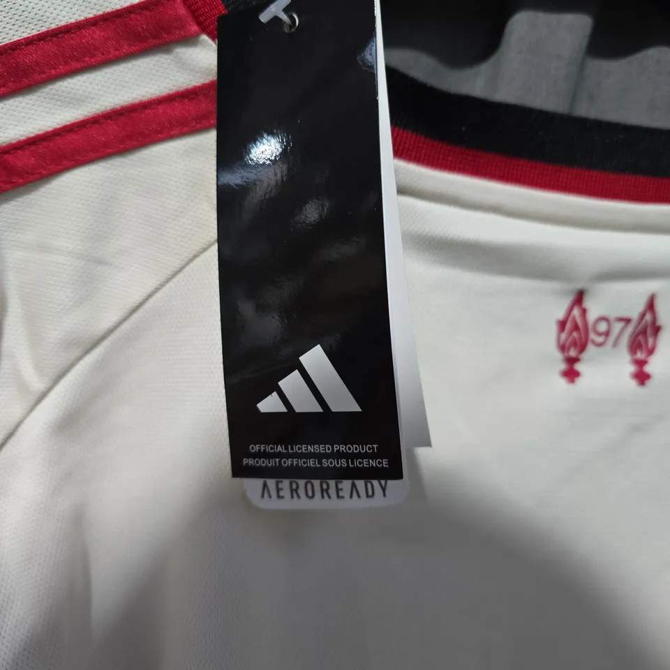 ADIDAS LIVERPOOL FC FOOTBALL SHIRT – WHITE WITH RED TRIM, OFFICIAL LICENSED PRODUCT